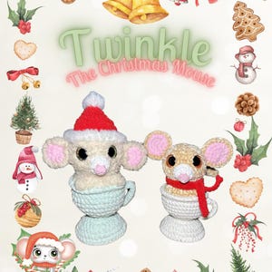 Digital PDF Twinkle the Christmas Mouse, amigurumi, söt, mellanliggande, virkad leksak, mus, jul LÅG SÖMNAD