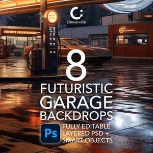 Futuristic Garage Backdrops: Kids Photography PSD Mockup (Digital Download)