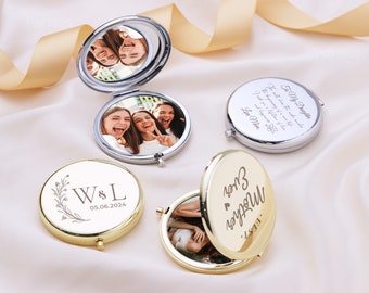 Espejo compacto personalizado con foto - Espejo compacto personalizado, espejo de maquillaje grabado, regalo personalizado para mujeres, favor de boda para invitados