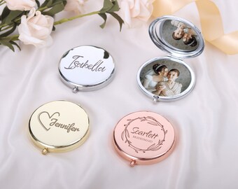 Gepersonaliseerde foto compacte spiegel - Aangepaste compacte spiegel, gegraveerde make-upspiegel, aangepast cadeau voor vrouwen, bruidsmeisje voorstel geschenken