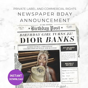 Newspaper Birthday Flyer,  Customizable Party Invitation, Editable Template, Digital Birthday Invite, Fun Celebration Flyer