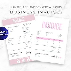 Business Invoices Template, Editable Invoice Form for Small Business, Printable Billing, Digital Download