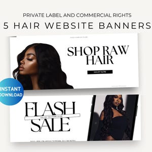 5 Hair Website Banner Kit, Shopify Templates for Wig Boutique Design, Canva Digital Banners, Customizable Set