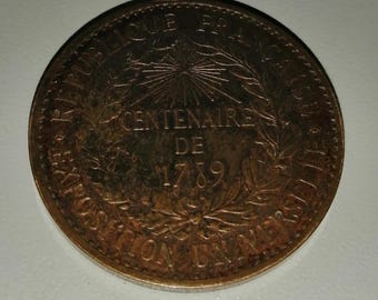 France, Medal, Centenaire de 1789, Exposition universelle, 1889, copper