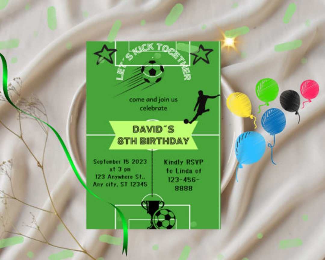 Editable Soccer Birthday Invitation Template, Printable Birthday Party ...