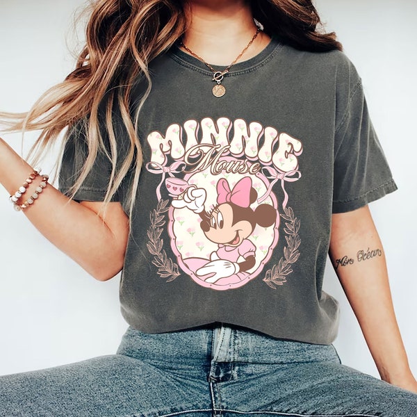 Vintage Minnie Mouse Pink Tea Comfort Colors®  Shirt, Minnie est. 1928 Shirt, Disney Girl Birthday Shirt, Disneyland Shirt, Disney Floral