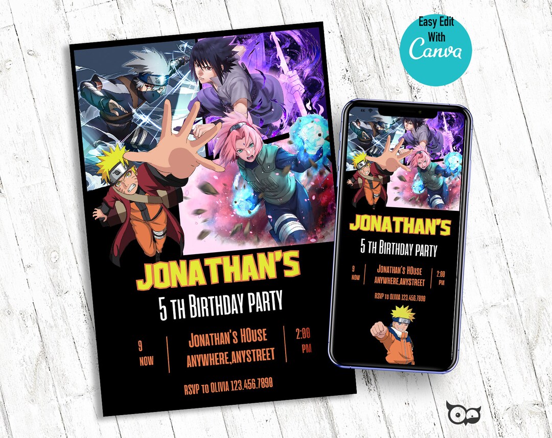 NARUTO Birthday Invitation Template for Kids Digital Manga Etsy