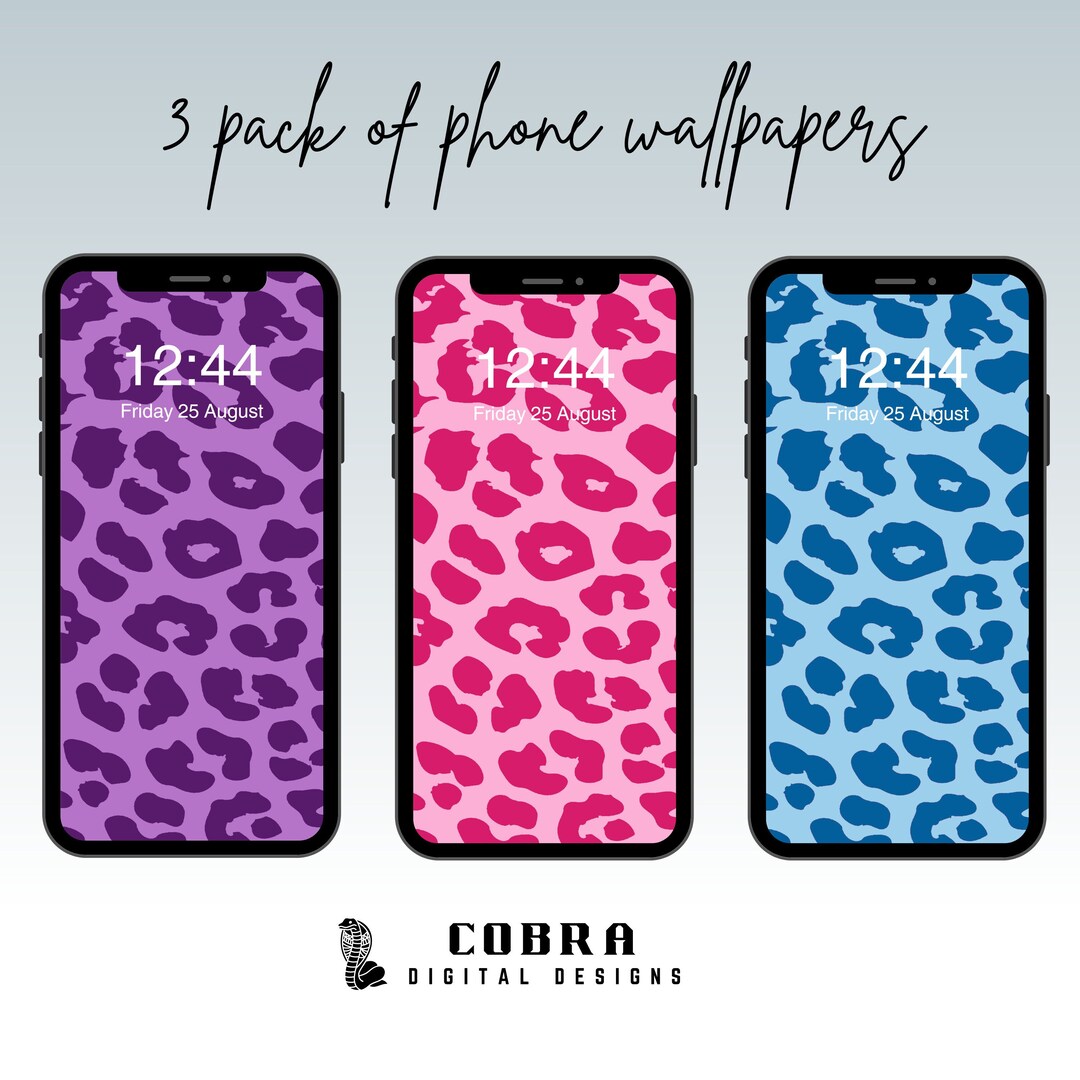 Leopard Print iPhone Wallpaper Art, 3 Pack of Cell Phone Wallpaper