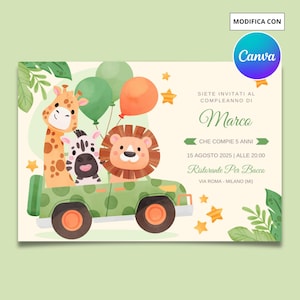 Invito compleanno digitale - birthday - animali - animaletti - giungla - safari - animal - invito whatsapp bimbo maschio maschietto canva