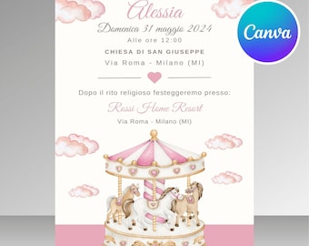 Invito battesimo digitale - invito battesimo - Invito rosa - invito battesimo carosello - Invito giostrina - invito whatsapp battesimo canva