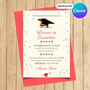 Invito laurea digitale - personalizzato - rosso - beige - moderno - minimal - invito whatsapp uomo donna canva