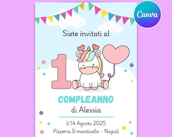 Invitación de cumpleaños digital - número editable - rosa - invitación de unicornio - unicornio - invitación de cumpleaños de WhatsApp - canva