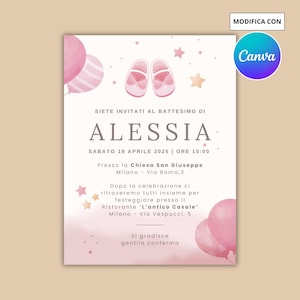 Invito battesimo digitale - invito battesimo - Invito rosa - invito battesimo scarpette bimba - bambina femminuccia - battesimo canva
