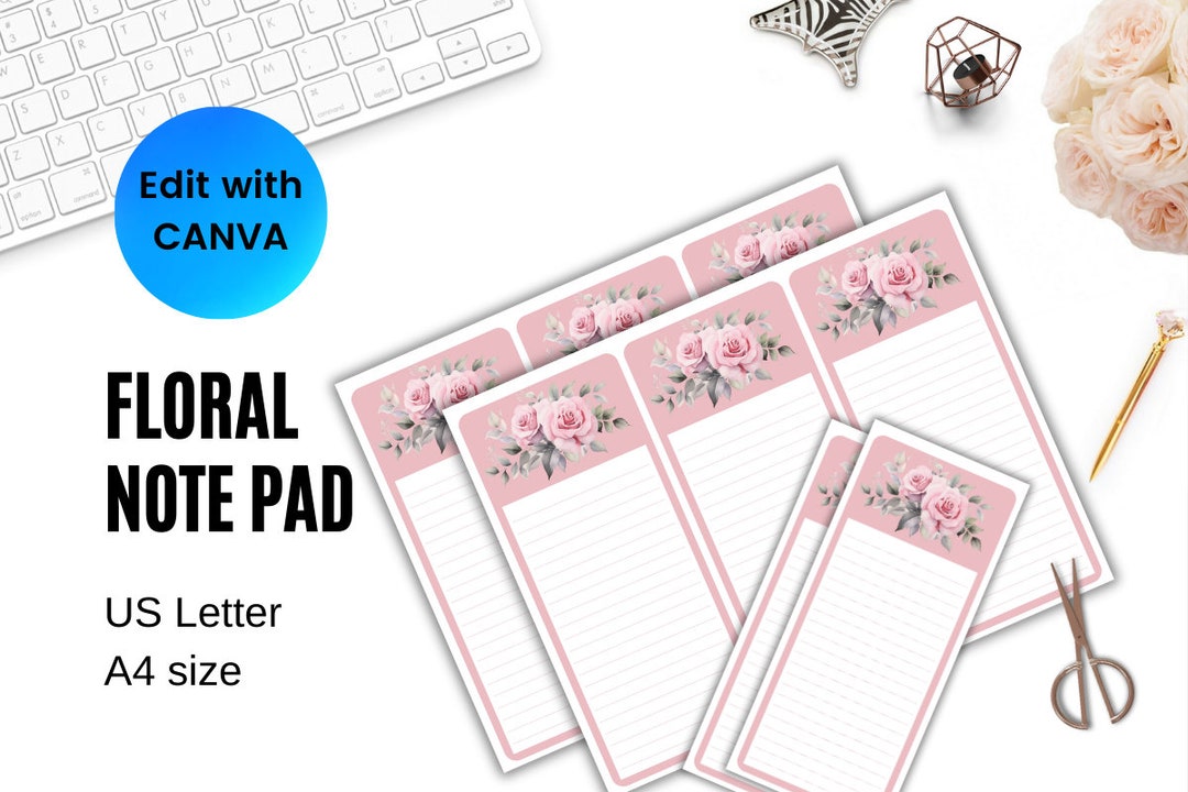 Memo Pad Printable Canva Template PLR Floral Note Pad Etsy