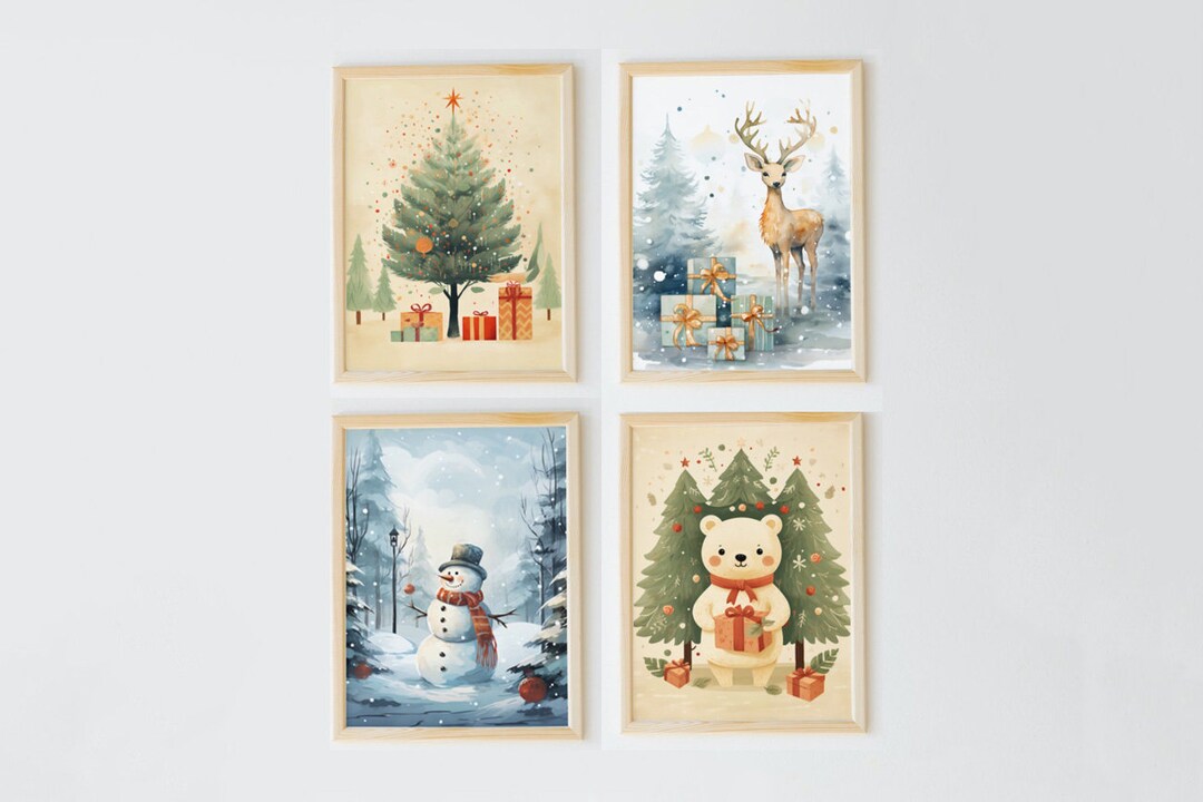 Christmas Illustrations Watercolor Winter Scenes Digital - Etsy