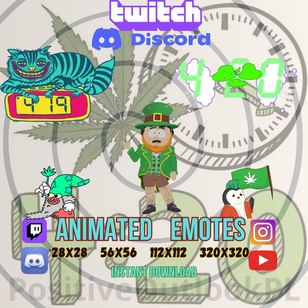 6 Animated Weed Twitch Emotes, YouTube Emote, Discord Emotes, Special Emotes, Cannabis Emotes, 420 Emotes, Smoking Emotes, Lovely Emotes