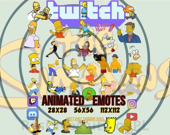 30 Animated Simpsons Emotes Bundle Pack | Twitch Discord | Homer Bart Emotes | Digital Funny Emotes, Cartoon Comic Best Emotes, The Simpsons