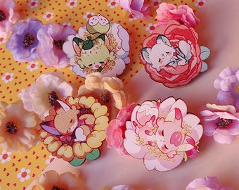 Siesta in the flowers - Wooden pin