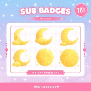 6 Twitch Sub Badges | Moon | Kawaii | Pretty | Cloud | Cute | Stream