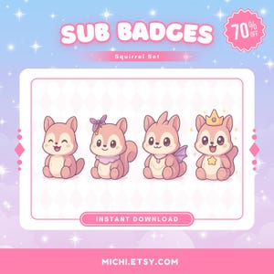 Kawaii Squirrel Twitch Sub Badges | Bit Badges | Channel Point Icons | Sub Badges Cute | Discord Badges | Stream Badges | Youtube, Discord