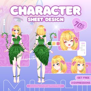 カスタムアニメキャラクターリファレンスシート：手描きデザイン