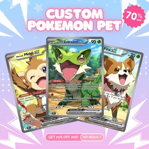 Carte Pokémon personnalisée, Pokémon Potraits Saint-Valentin, couple personnalisé, famille, portrait d'animal de compagnie, cadeau personnalisé commission de carte Pokémon, anniversaire