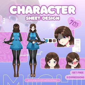 Custom Anime Character Reference Sheet: Vtuber Avatar Design