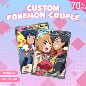 Carte Pokémon personnalisée, Pokémon Potraits Saint-Valentin, couple personnalisé, famille, portrait d'animal de compagnie, cadeau personnalisé commission de carte Pokémon, anniversaire