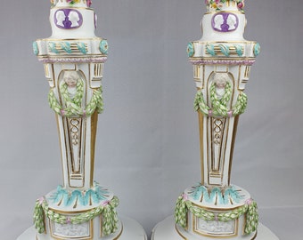 Meissen Pair of Large Candlesticks