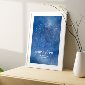 Personalisierter Sternenhimmel | Poster Geschenk Hochzeit Jahrestag Pärchen Valentinstag Verlobung Geburtstag Geburt | Sternenkarte Liebe