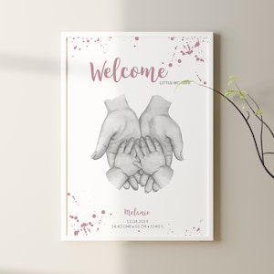 Geburtsposter Willkommen personalisiert | Geschenk Geburt Geburtstag Taufe Baby | Eltern Mama Papa | kleines Wunder |  Babyparty