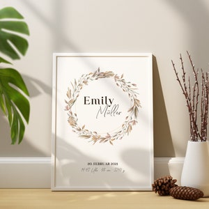 Personalisiertes Geburtsposter mit Namen | Geschenk Geburt Geburtstag Taufe Baby | Eltern Mama Papa | kleines Wunder |  Babyparty | Floral