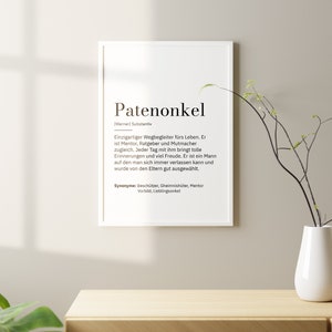 Patenonkel - Poster personalisiert | Definition Geschenk Baby | Taufgeschenk Taufe Pateneltern Patenonkel Kommunion | Familie Liebe Danke
