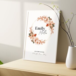 Personalisiertes Geburtsposter mit Namen | Geschenk Geburt Geburtstag Taufe Baby | Eltern Mama Papa | kleines Wunder |  Babyparty | Floral