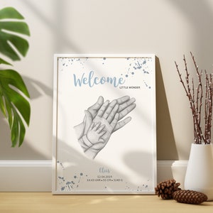 Geburtsposter Willkommen personalisiert | Geschenk Geburt Geburtstag Taufe Baby | Eltern Mama Papa | kleines Wunder |  Babyparty