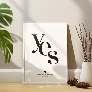 YES | Partnerposter personalisiert | Namen Datum | Liebe JA Hochzeit Brautpaar Jahrestag Verlobung Valentinstag Braut YES | Geschenk