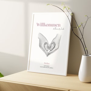 Geburtsposter Herzhände Willkommen personalisiert | Geschenk Geburt Geburtstag Taufe Baby | Eltern Mama Papa | kleines Wunder |  Babyparty
