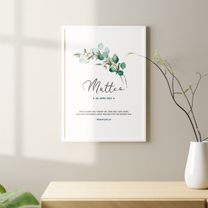 Personalisiertes Taufposter mit Psalm | Geschenk Geburt Baby  | Taufgeschenk Taufe Pateneltern Patentante Patenonkel Kommunion  | Floral
