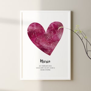 Personalisierter Sternenhimmel | Poster Geschenk Geburt Geburtstag Taufe Baby | Sternenkarte Liebe | kleines Wunder |  Babyshower Babyparty
