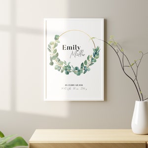 Personalisiertes Geburtsposter mit Namen | Geschenk Geburt Geburtstag Taufe Baby | Eltern Mama Papa | kleines Wunder |  Babyparty | Floral