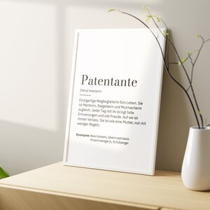 Patentante - Poster personalisiert | Definition Geschenk Baby | Taufgeschenk Taufe Pateneltern Patentante Kommunion | Familie Liebe Danke