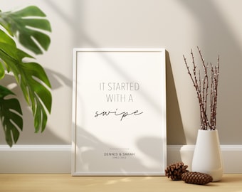 it started with a swipe partner poster personalized | name date | Love Wedding Anniversary Valentine's Day Engagement Tinder | Gift