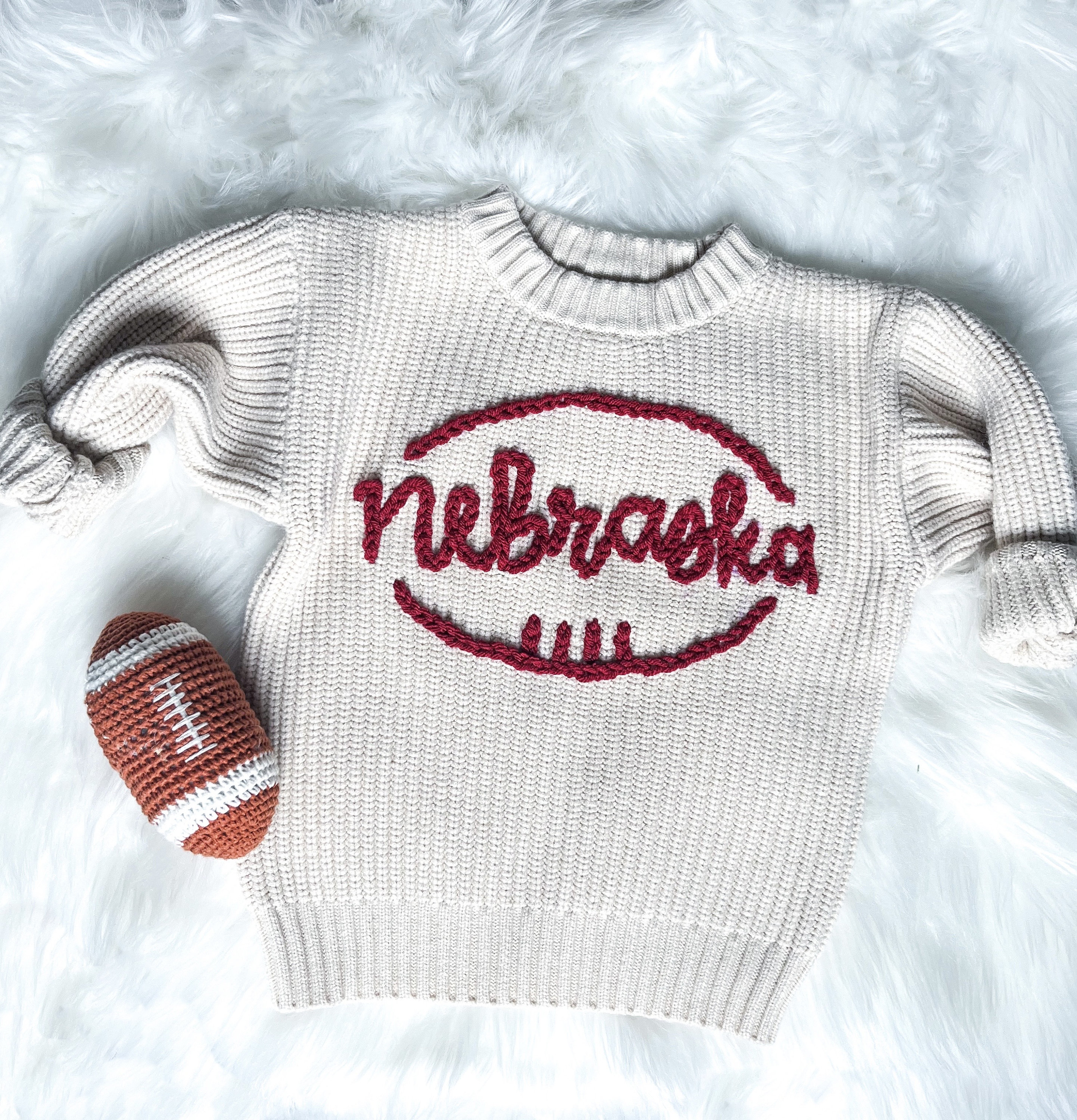 Custom football hand-embroidered sweater