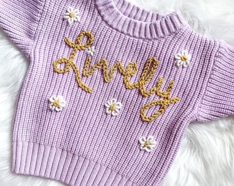 Personalized infant and toddler hand-embroidered sweater