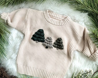 Christmas tree infant and toddler hand-embroidered sweater