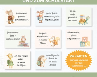 Affirmationen für Kinder zur Einschulung, Schulstart, Schulanfang. Affirmationskarten für Kinder.  Einschulungsgeschenk. Mutmacher Kinder.