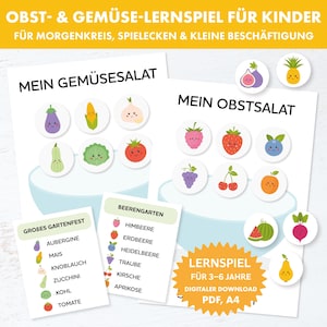 Educational sorting game for children, PDF Montessori inspired matching game, learn fruit and vegetables, kindergarten activities, morning circle idea