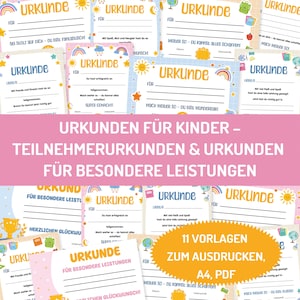 子供向けの証明書 – 印刷用のテンプレート 11 個がバンドルされています。特別な功績に対する証明書。子どもたちへの証言。参加証明書。