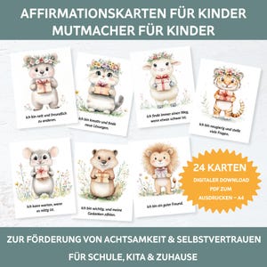 Affirmation cards for children, 24 encouraging cards. Daily affirmations for children in PDF format for printing. Mindfulness. Positive beliefs.