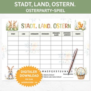 City, Country, Easter. City, Country, River Easter Edition. Easter game to print, party game, Easter activity, Easter celebration game.